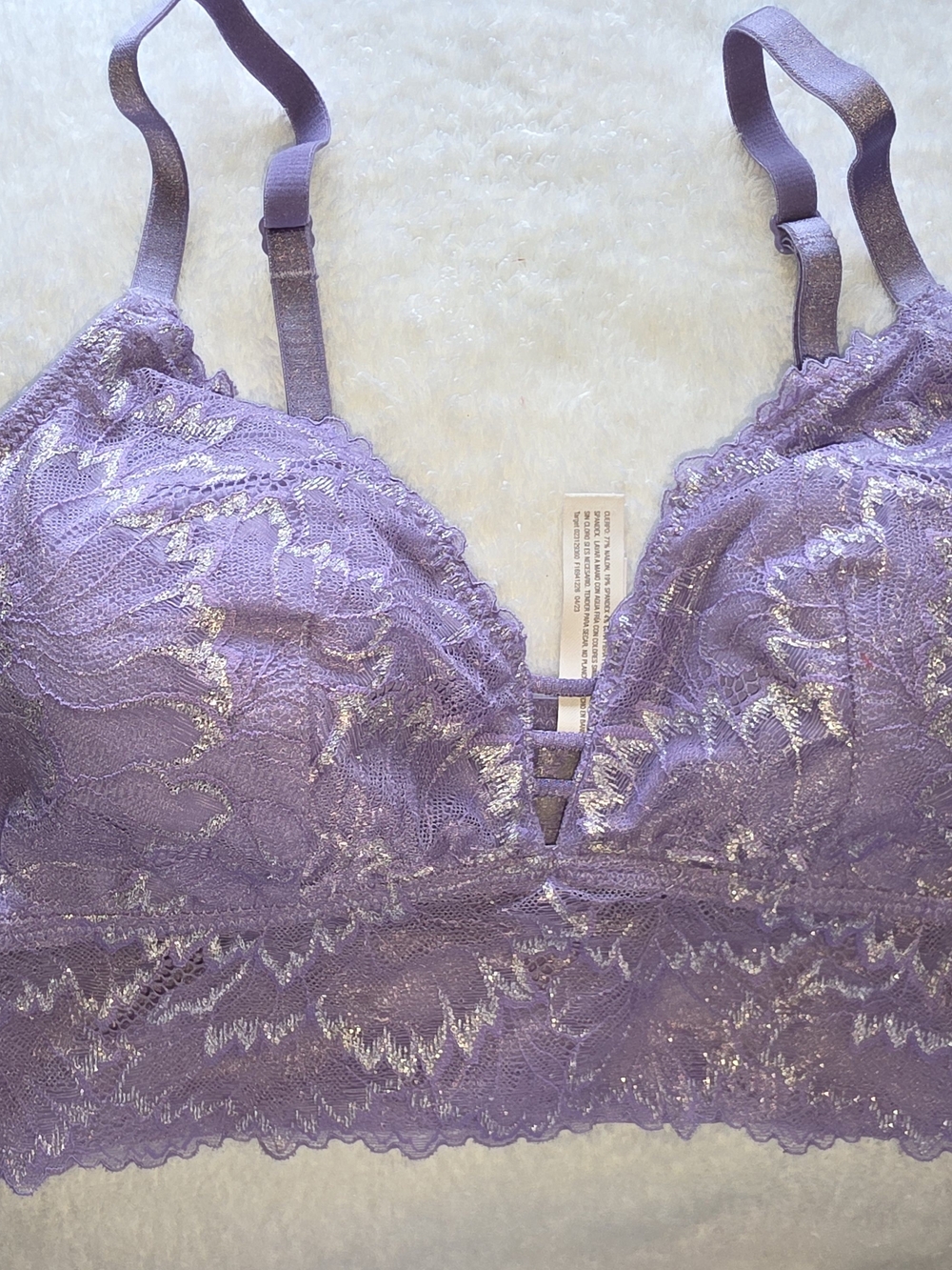 Auden Lavender Lace Bralette with Metallic Thread